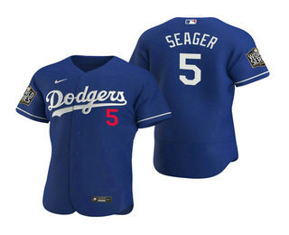 Men Los Angeles Dodgers 5 Corey Seager Royal 2020 World Series Authentic Flex Nike Jersey